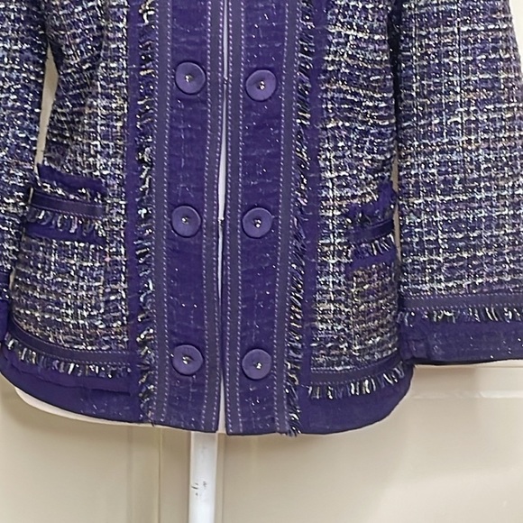 Chicos Women’s Purple Tweed Lined Collarless Jacket Blazer Size 1/8 - Picture 3 of 12